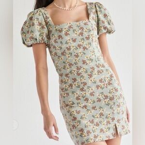 Trixxi Women's Sage Green Floral Puff
Sleeve Mini Dress Size S